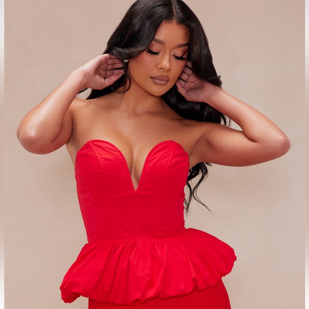 Fashion Nova Strapless Red Peplum Bustier Dress